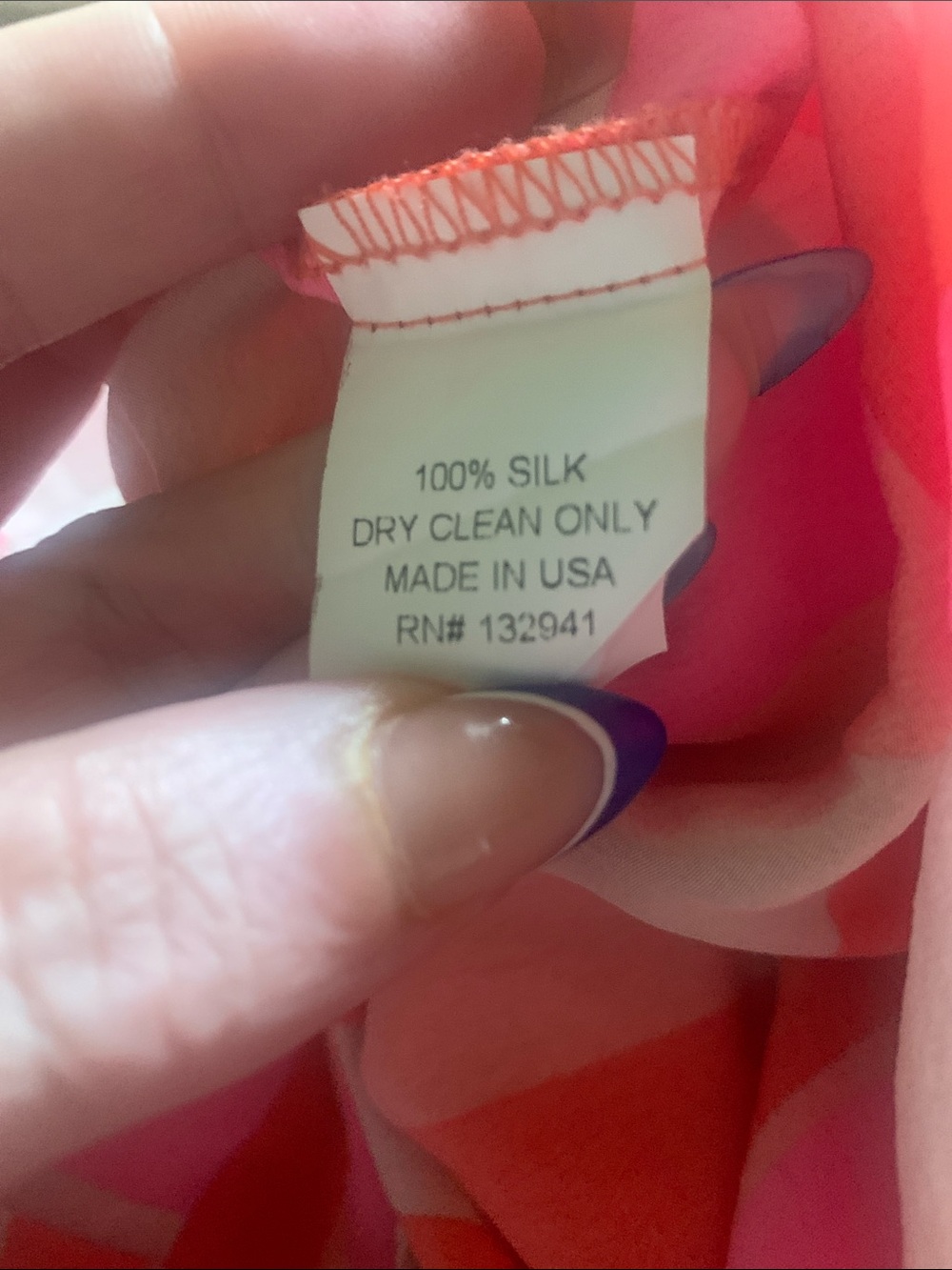 Amanda UPRICHARD 100% Silk Printed V-Neck Top in Pink & Orange - Picture 4 of 4